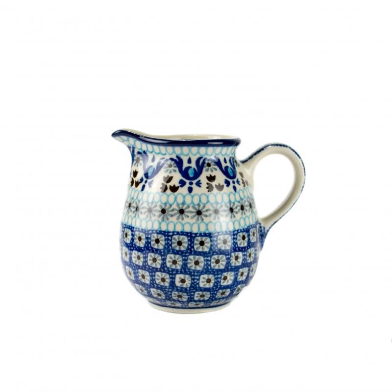 Creamer Milk Jug - Blue Squares & Flowers- 350ml - B84-1026X - Polish Pottery
