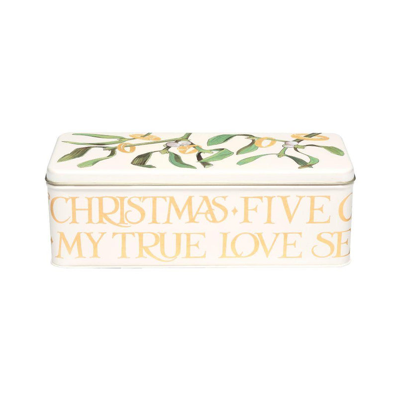 Emma Bridgewater - Long Deep Rectangular Storage Tin- 12 Days Of Christmas/5 Gold Rings