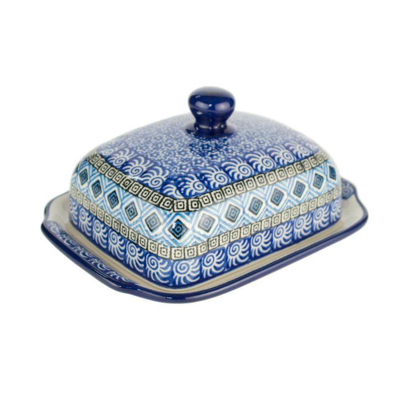 Butter Dish - Blue Mosaics - 0295-1917X - 9 x 17 x 13cms - Polish Pottery