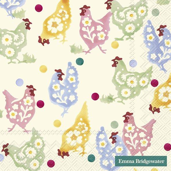 Emma Bridgewater - 20 x Lunch Paper Napkins/Serviettes - 33x33cms - Easter Spring Chickens & Polka Dots