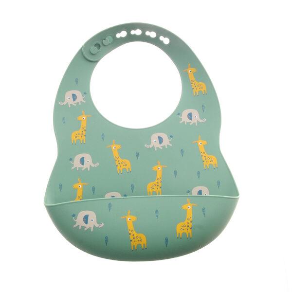 Silicone Catch It/Pelican Bib - Giraffes & Elephants - 3-36 months - Ziggle