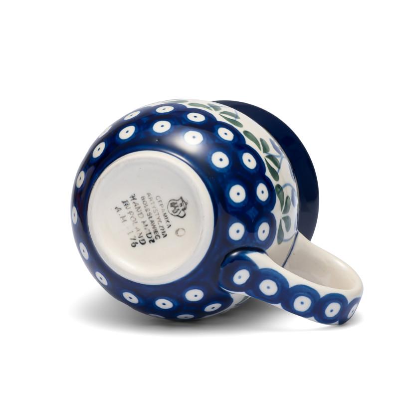 Extra Large Round Mug - Blue Dots With Flower Buds - 500ml - 0073-0377OX - Polish Pottery