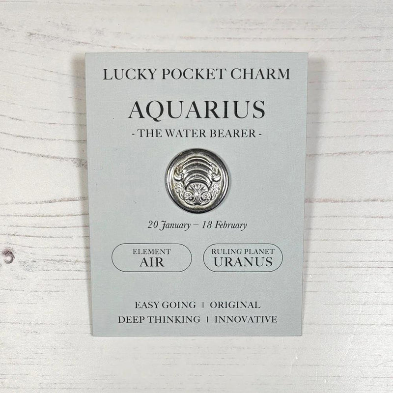 Aquarius The Water Bearer (20 Jan - 18 Feb) - Zodiac Lucky Pocket Charm - Pewter Token - Compton & Clarke