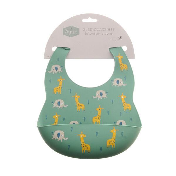 Silicone Catch It/Pelican Bib - Giraffes & Elephants - 3-36 months - Ziggle