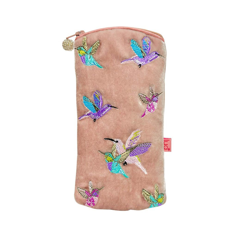 Lua - Velvet Spectacle/Glasses Case - Hummingbirds - 9.5 x 19.5cms - Teal Blue/Green