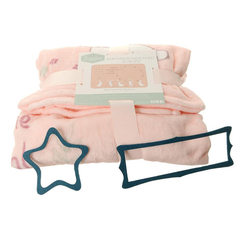 Milestone Fleece Blanket - Pink Bunnies - 100x120cms - Ziggle