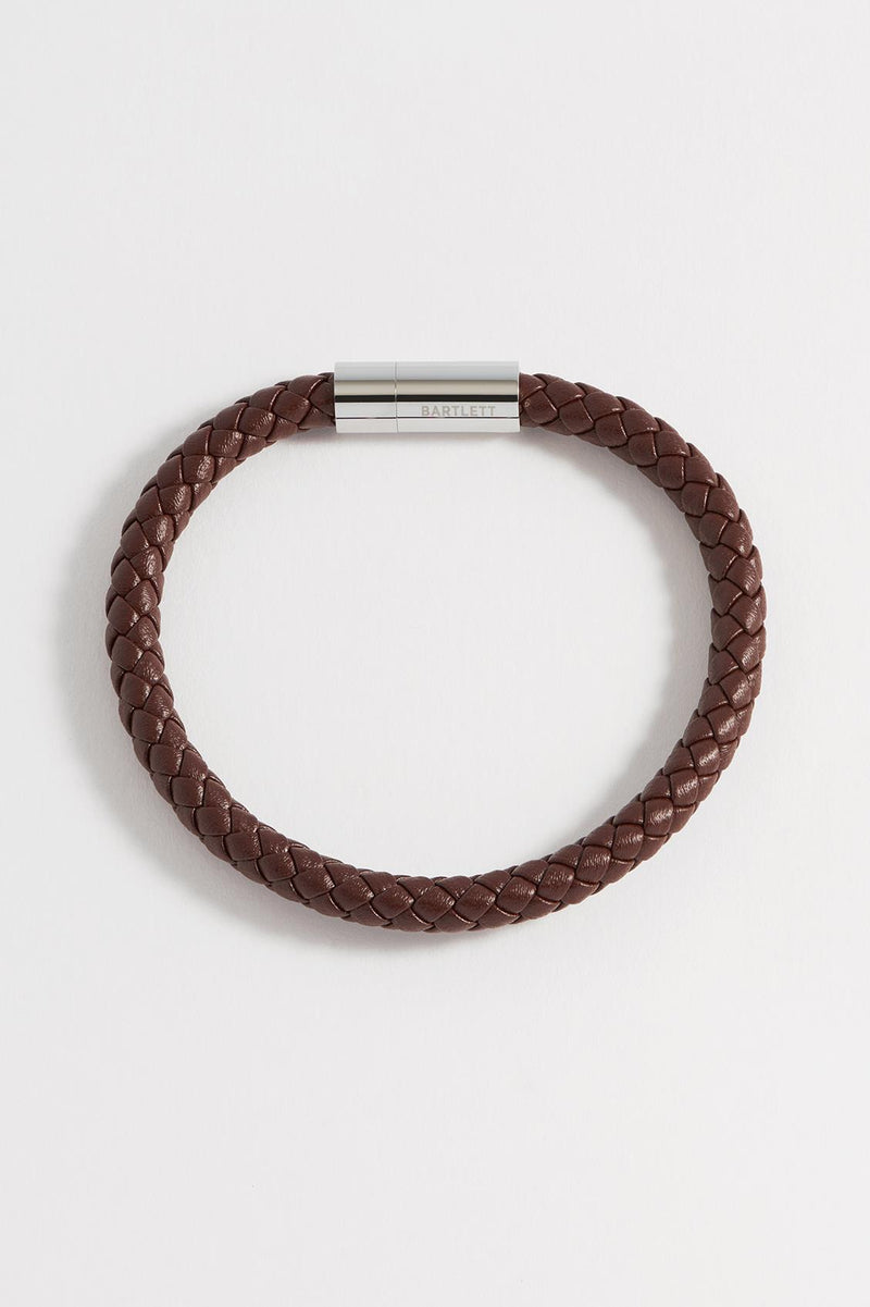 Plaited Leather & Stainless Steel Bracelet - Dark Brown - Gift Boxed - Bartlett For Men