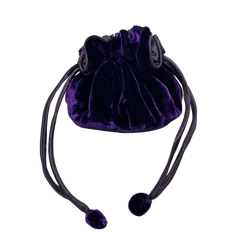 Lua - Round Velvet Draw-Pull Jewellery Pouch - Dark Purple - 12x9.5cms