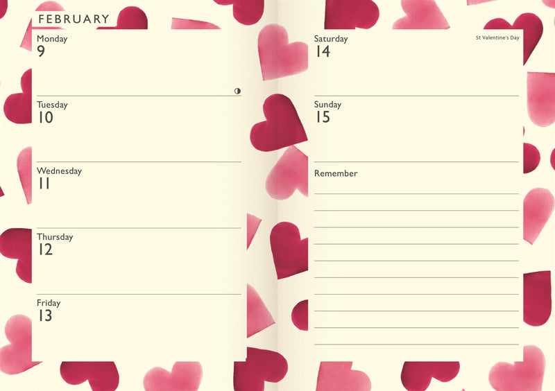 Emma Bridgewater - 2026 A6 Week To View Diary - Pink Love Hearts