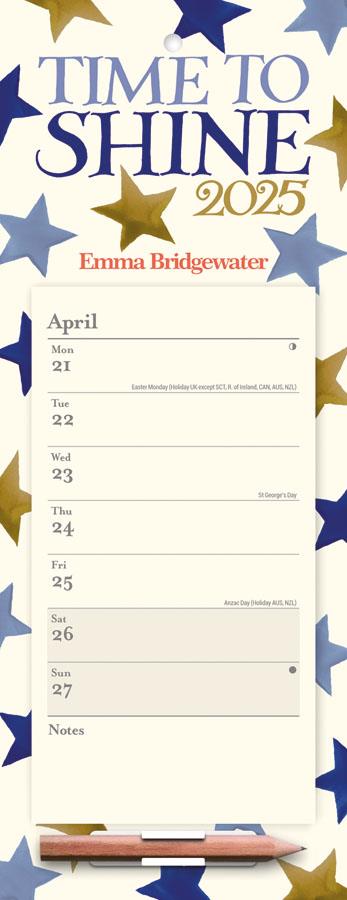 Emma Bridgewater - 2025 Week To View Magnetic Memo Calendar - Blue & Gold Stars/Time To Shine