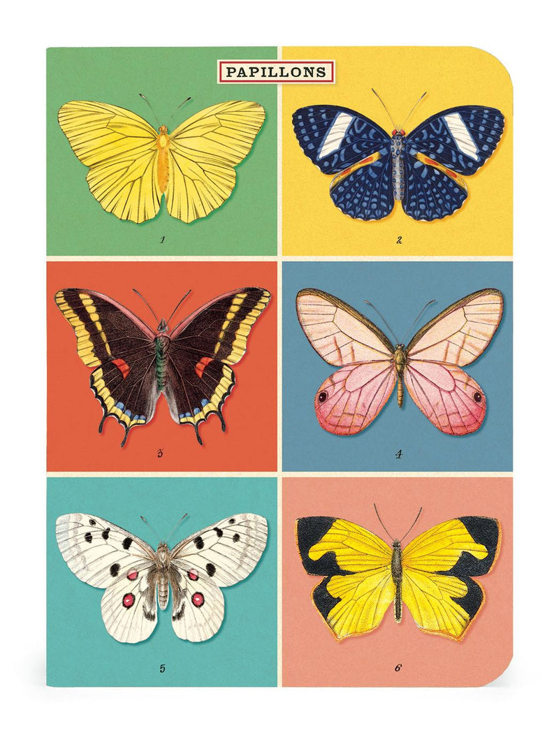 Cavallini - Set of 3 Mini Notebooks - Butterflies/Papillons - Lined, Blank & Graph Interiors