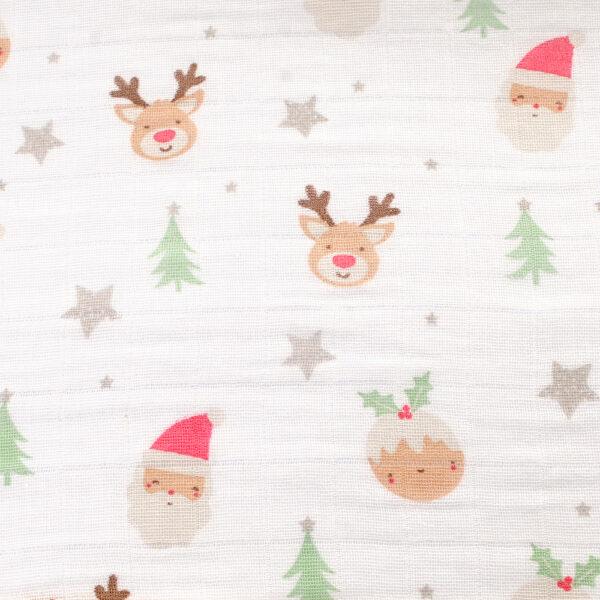 Large Single Muslin - Christmas Puddings/Trees/Rudolf/Santa - 80x80cms - Suitable From Birth - Ziggle