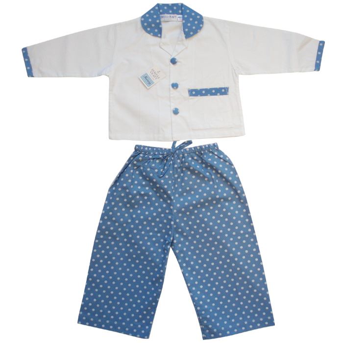 100% Cotton Pyjamas - Powell Craft - William - Blue with White Polka Dots - 6-7