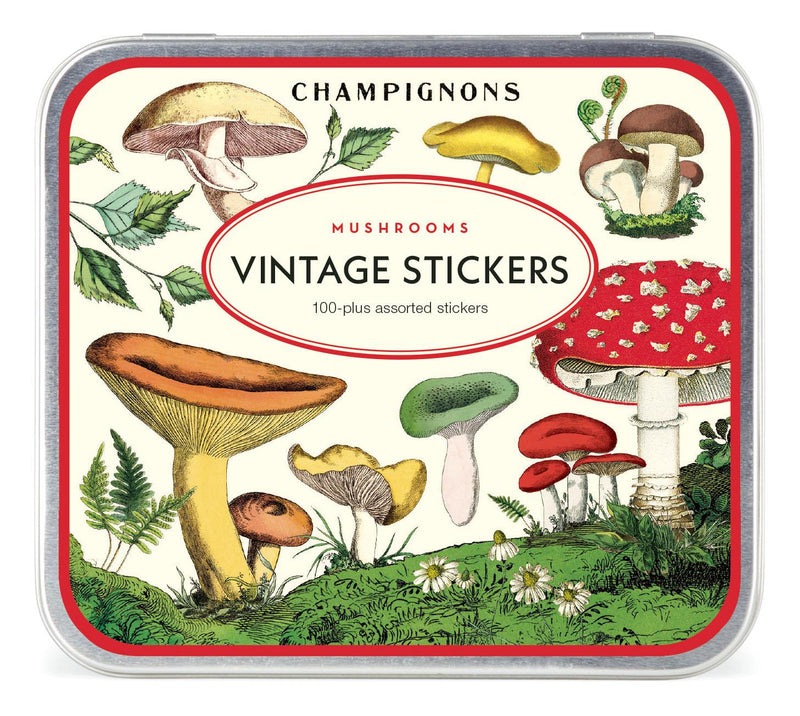 Cavallini - Tin of Decorative Stickers/Labels - Mushrooms/Champignons