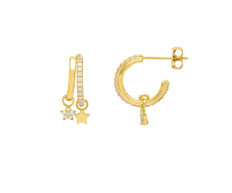 Duo Pave Star Hoop Earrings - Gold Plated - Estella Bartlett