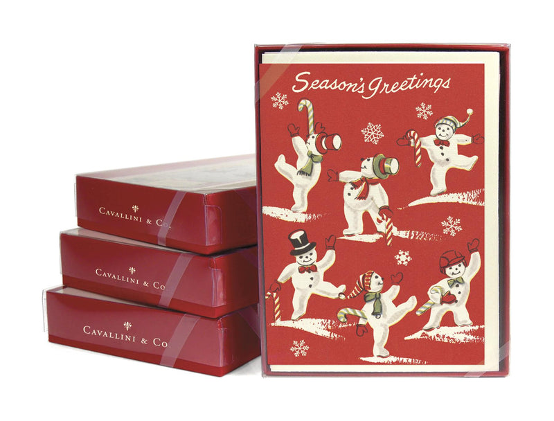 Cavallini - 10 x Glitter Greetings Christmas Cards/Notes - Jolly Snowmen