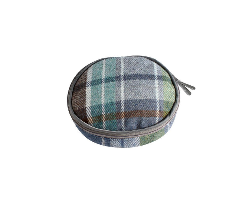 Earth Squared - Oval Jewellery Pouch - Harbour Tweed Wool - Grey/Blue/Green - 10x10x5cms