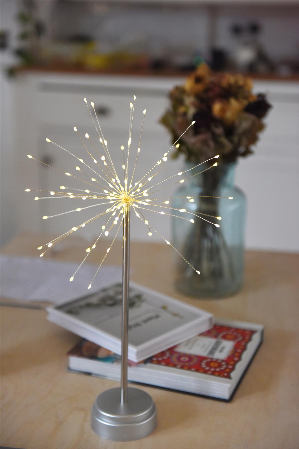 Silver Starburst Table Top Light - 27cm/120 LED Indoor Light With Buil ...