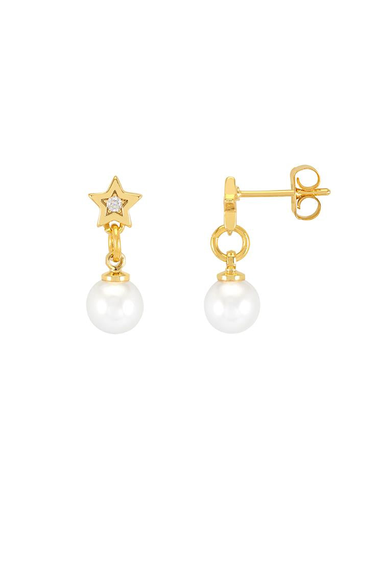 Pearl Drop Cubic Zirconia Star Stud Earrings - Gold Plated - Estella Bartlett