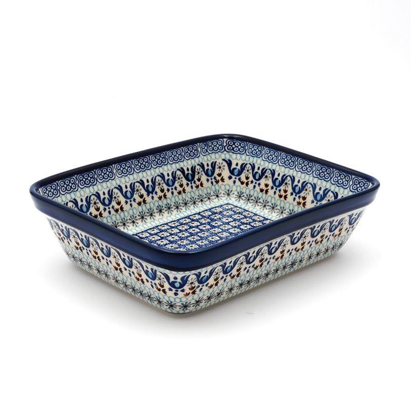 Lasagne Dish - Blue Squares & Flowers - 25 x 19.5 x 6.5cms - 0404-1026X - Polish Pottery