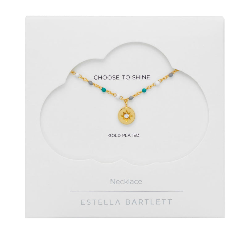 Cubic Zirconia Enamel Beaded Necklace - Gold Plated - Choose To Shine - Estella Bartlett