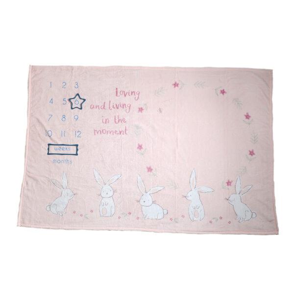 Milestone Fleece Blanket - Pink Bunnies - 100x120cms - Ziggle