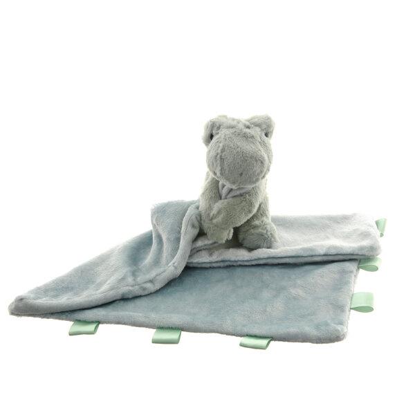 Dinosaur Velour Plush Comforter Blanket - Light Grey & Blue - Suitable From Birth - Ziggle