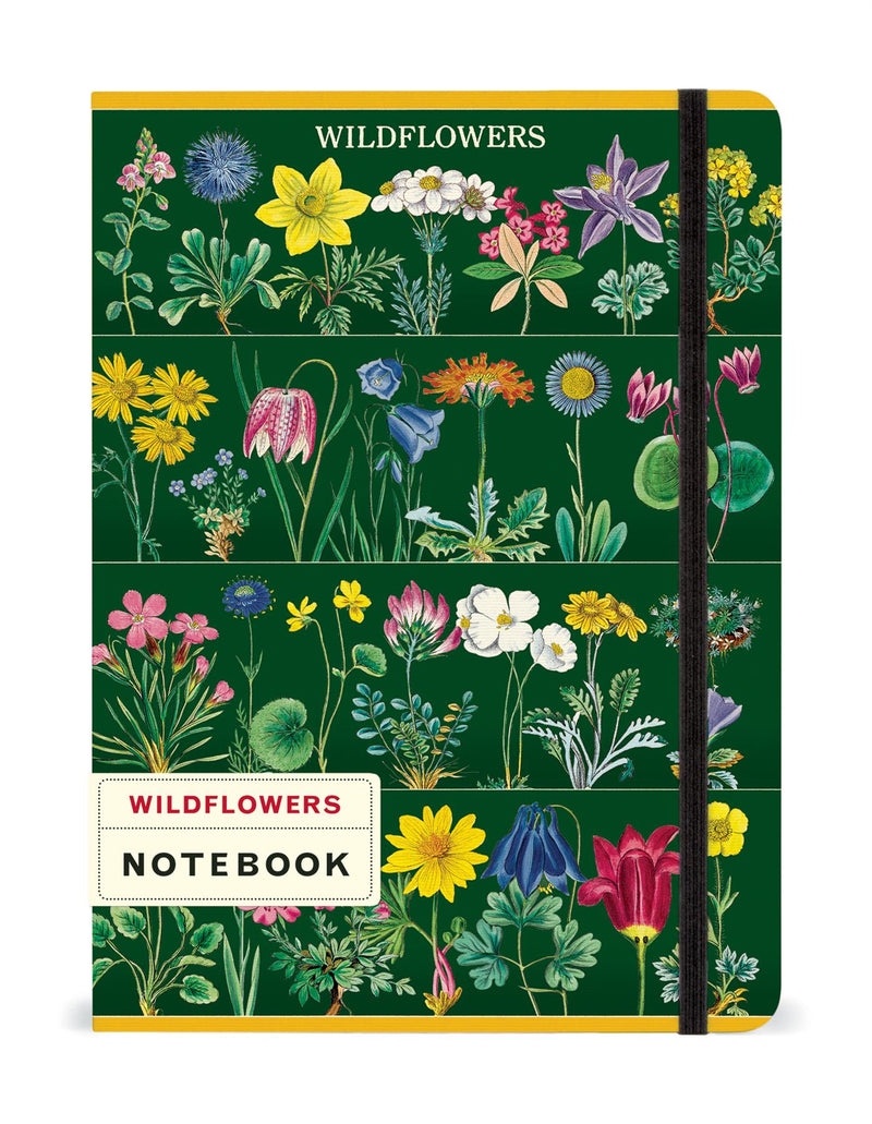 Cavallini - Large Lined Notebook 6x8ins - Wildflowers (WF2) - 144 Pages With Elastic Enclosure