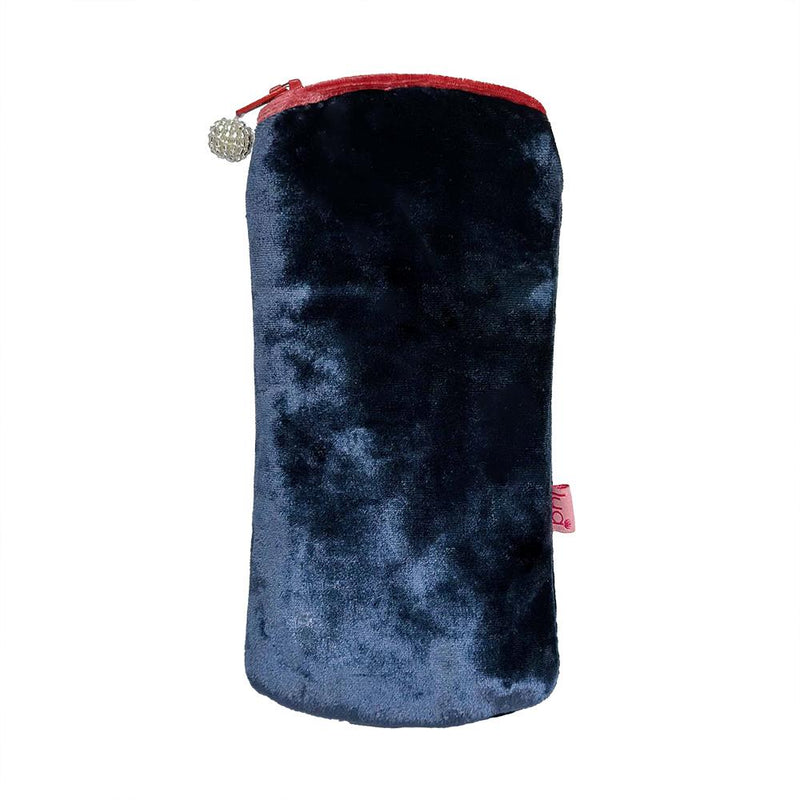 Lua - Velvet Spectacle/Glasses Case 9.5 x 19cms - Navy Blue/Salmon Pink Zip