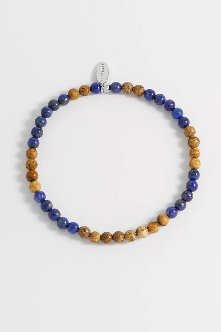 Lapis Lazuli & Picture Jasper Gemstone(4mm) & Stainless Steel Beaded Bracelet - Bartlett For Men