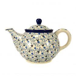 Medium Teapot - Blue/Black Tiny Flowers - 0.9 Litre - 0264-1991X - Polish Pottery