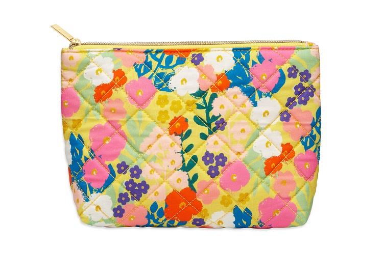 Large Cosmetic Make Up Bag/Pouch - Yellow Floral Print - 19x11x8cms - Estella Bartlett