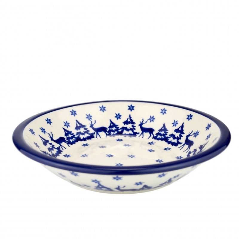 Pasta Plate/Soup Bowl - Christmas Trees & Reindeers - 0026-1931X - 21.5 x 4.5cms - Polish Pottery