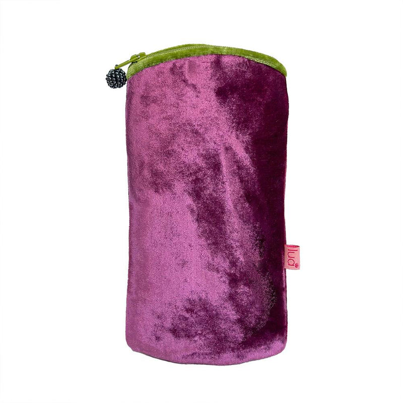 Lua - Velvet Spectacle/Glasses Case 9.5 x 19cms - Dark Magenta Purple/Green Zip