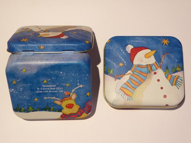 Emma Ball - Square Hinged Snowman Treat Tin - 3 Christmas Designs Available