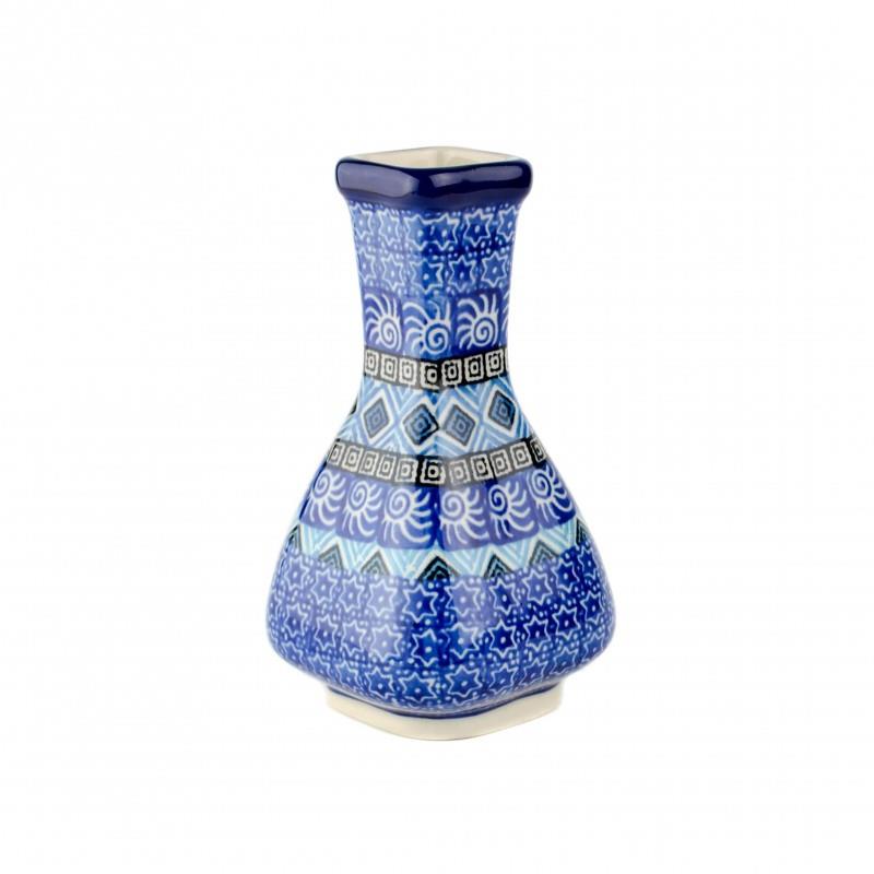 Flower Vase - Square Topped - Blue Mosaics - 13.5cms - 0874-1917X - Polish Pottery