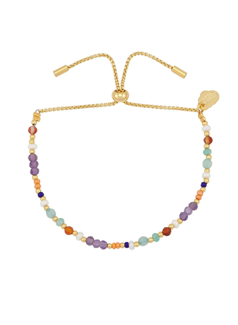 Amelia Gemstone Bracelet - Red Agate & Amethyst Mini Beads - Gold Plated - Calm - Estella Bartlett