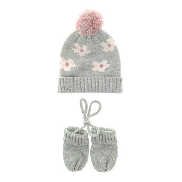 Baby Wooly Hat & Mittens Set - Flowers - 12-24 Months - Ziggle