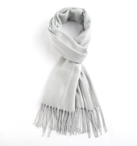 Lua - Classic Plain Knit Scarf With Tassles - Silver Grey