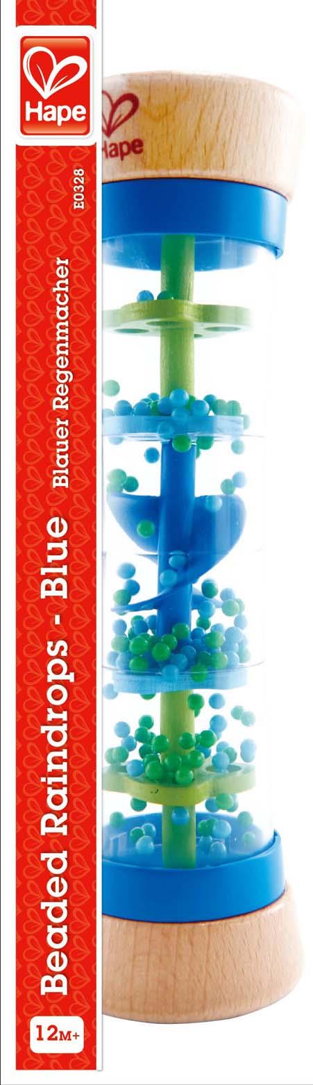 Hape - Beaded Raindrops - Mini Wooden Musical Shake & Rattle Rainmaker Toy - Blue & Green - 0 months