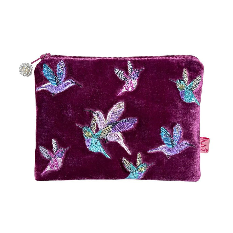 Lua - Velvet Coin Purse - Hummingbirds - 11 x 16cms - Olive Green