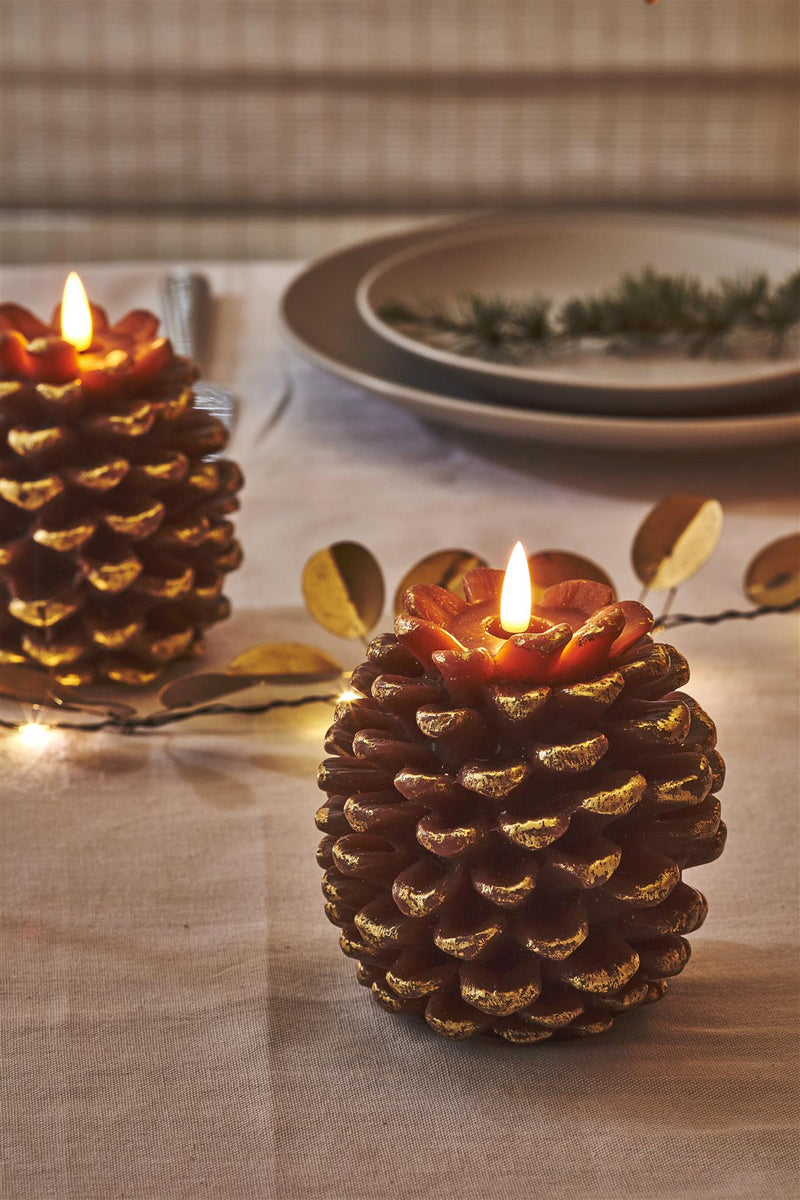 Pine Cone Candle - Gold - 12.5x11cms - Battery Powered