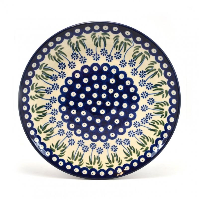 Dinner Plate - Daisies & Blue Spots - 25cms - 0257-0377EX - Polish Pottery