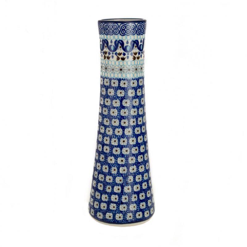 Vase - Blue Squares & Flowers - 25 x 6.5/8.5cms - 0199-1026X - Polish Pottery
