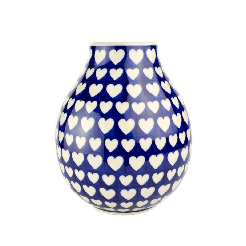 Flower Vase - Hearts - 19.5cms - F15-0375JX - Polish Pottery