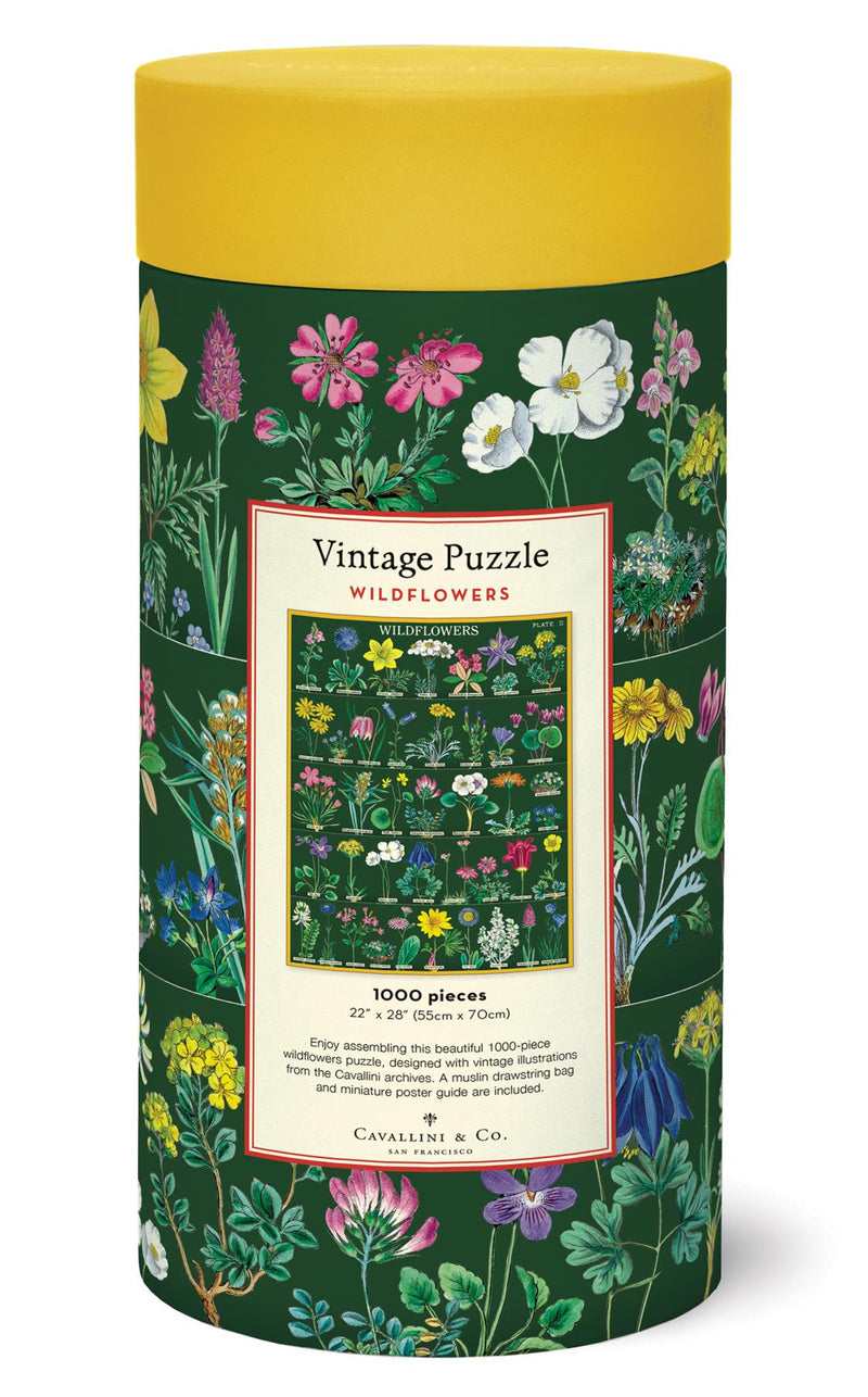 Cavallini - Vintage Jigsaw Puzzle - 1000 Pieces - 55x70cms - Wildflowers (Dark Green)