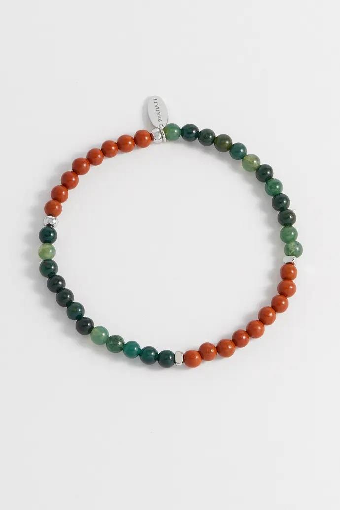 Green Moss Agate & Red Jasper Gemstone(4mm) & Stainless Steel Beaded Bracelet - Bartlett For Men