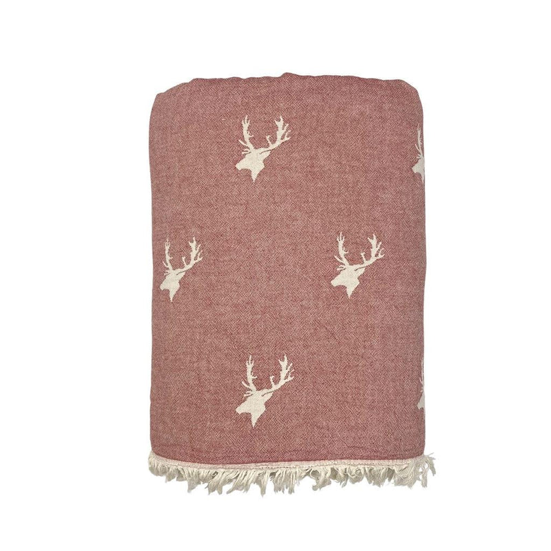 Blanket Throw With Fleece - Stag - Bordeaux Red/Pink - Ailera 120x170cms