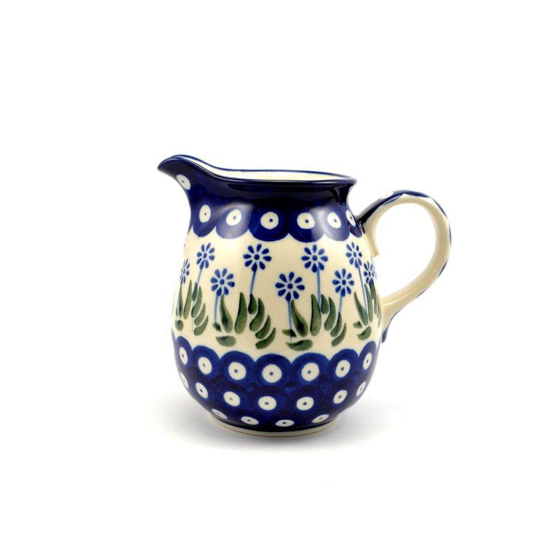 Creamer Milk Jug - Daisies & Blue Spots - 500ml - 0079-0377EX - Polish Pottery
