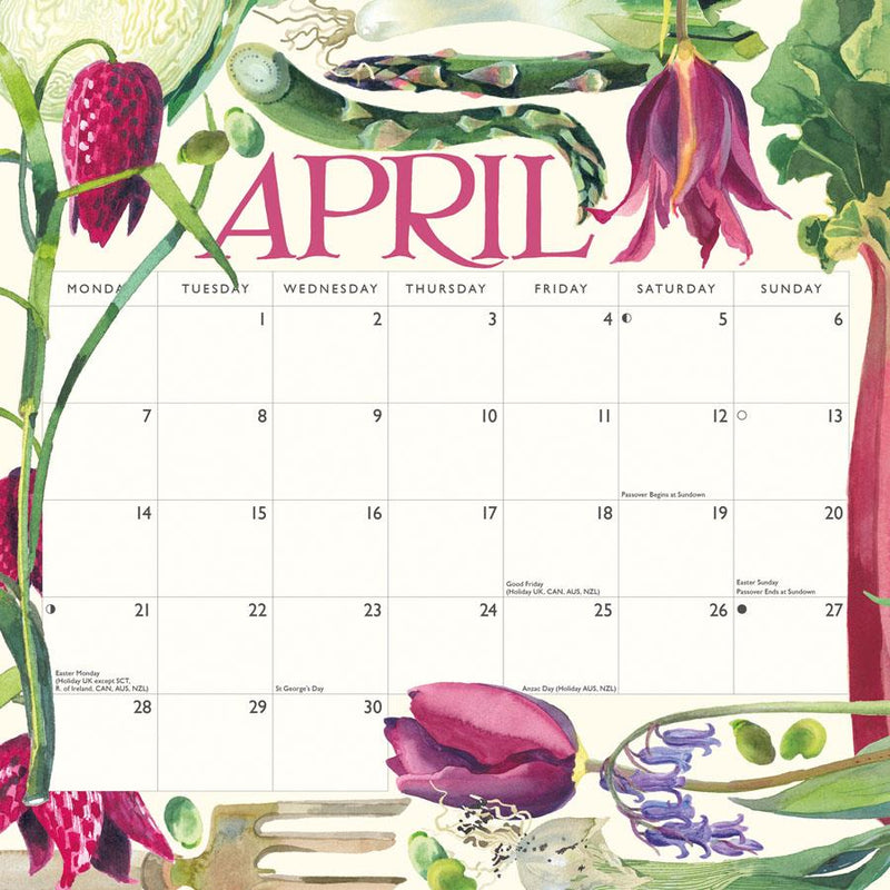 Emma Bridgewater - 2025 Wall Calendar - Month To View  - Kitchen Garden